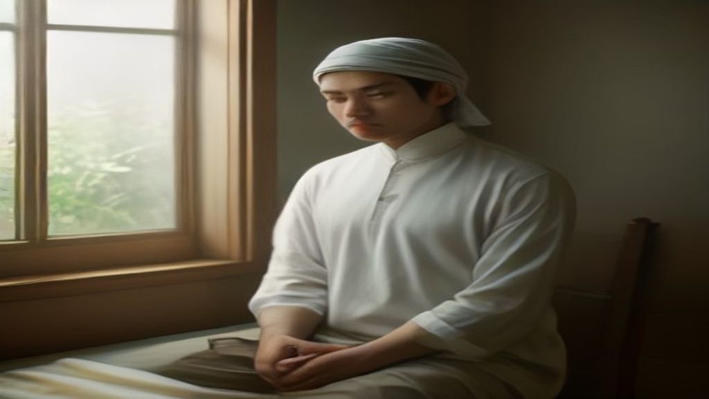 Ilustrasi seorang Muslim sedang khusyuk melakukan dzikir hati untuk mendekatkan diri kepada Allah.