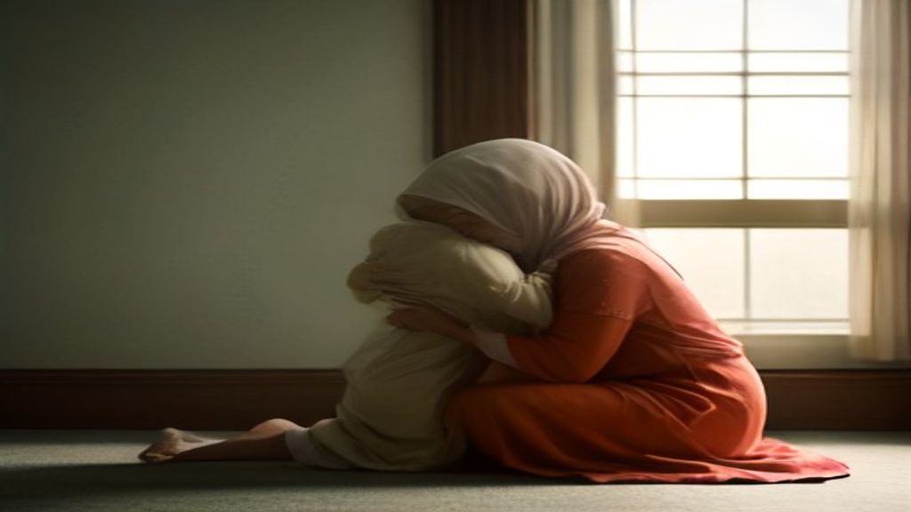 Ilustrasi orang tua mengajarkan nilai-nilai Islam kepada anak dengan penuh kasih sayang